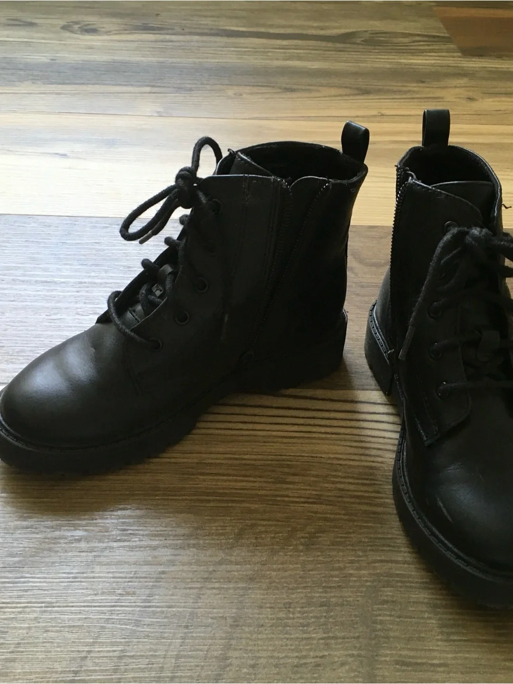 Kids Wonder Nation Black Combat Boots with Embroidered Accents